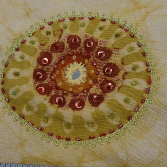 Funky People Yellow Batik Boho Beaded Sequin Camisole Tank Top Cotton Sz Large - Picture 8 of 10